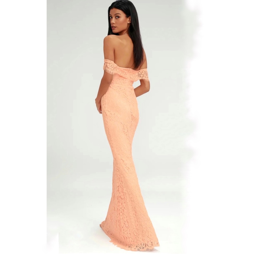 Lulu’s Blush Pink Lace Off Shoulder Long Dress - Size M - Picture 3 of 9